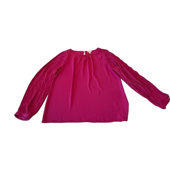 J. Crew Fuchsia Pink High Neck Relaxed Fit Pleated Long Sleeve Top Career  BV630 - Picture 15 of 15